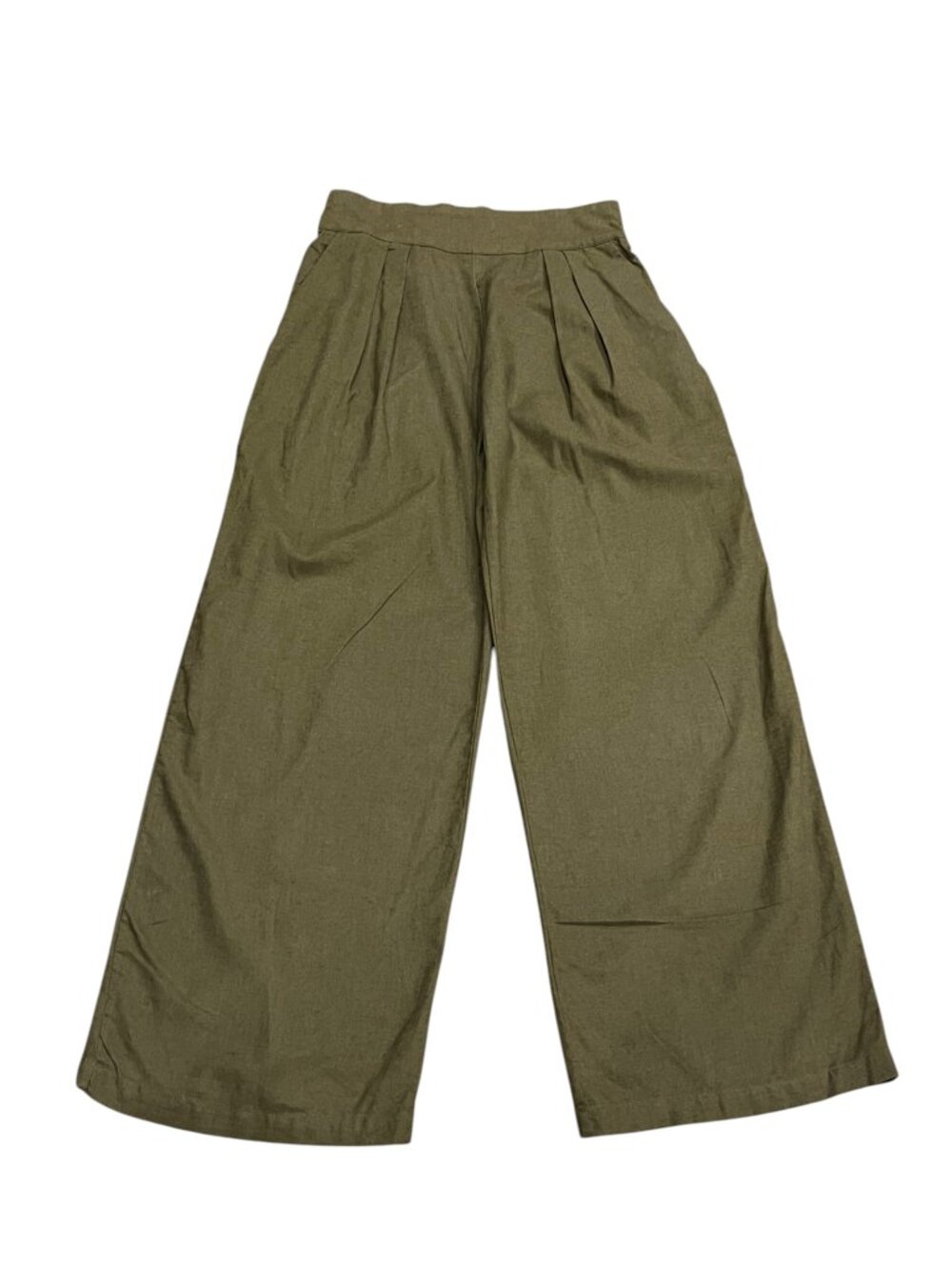 Abercrombie Linen Blend Wide Leg Pull-On Pants, Olive, M - Picture 8 of 8